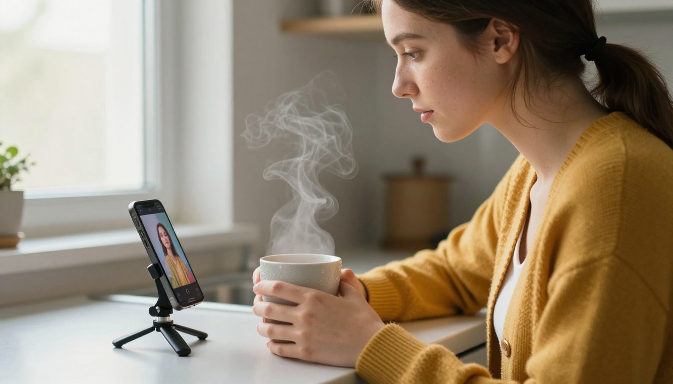 Creator watching a vertical render on a phone
