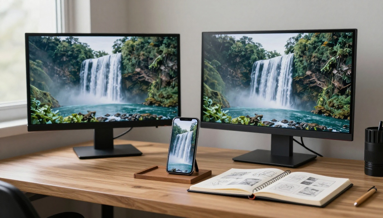 Vertical phone clip beside the same scene in landscape on a monitor