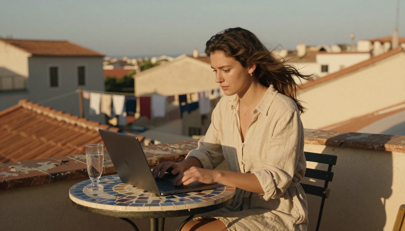 Creator working from a rooftop terrace at golden hour Creator working from a rooftop terrace at golden hour