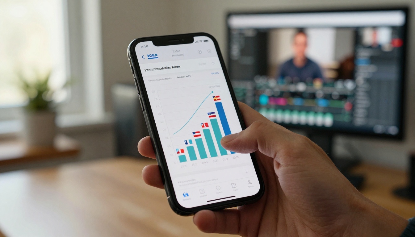 Smartphone analytics showing exponential international video view growth