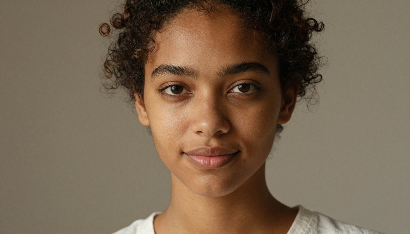 Photorealistic close-up portrait of a woman with dark brown skin and natural curly hair Photorealistic close-up portrait of a woman with dark brown skin and natural curly hair
