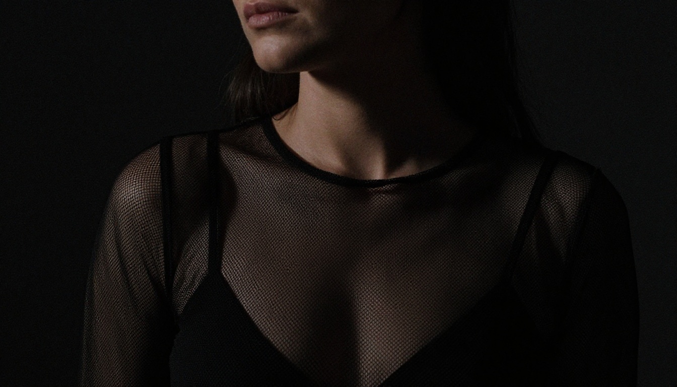 Moody low-key portrait with soft rim light defining the form against pure black