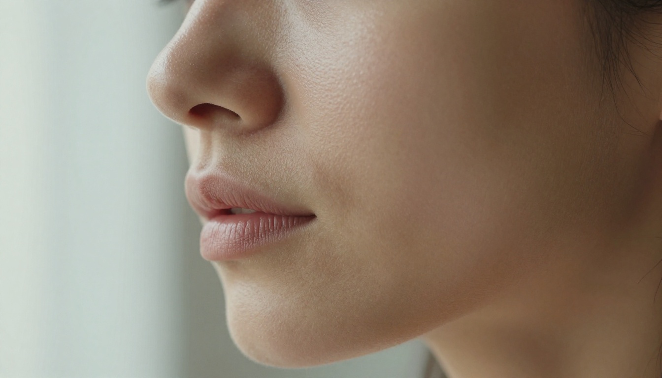 Ultra-detailed close-up of realistic skin with subsurface scattering and fine peach-fuzz detail