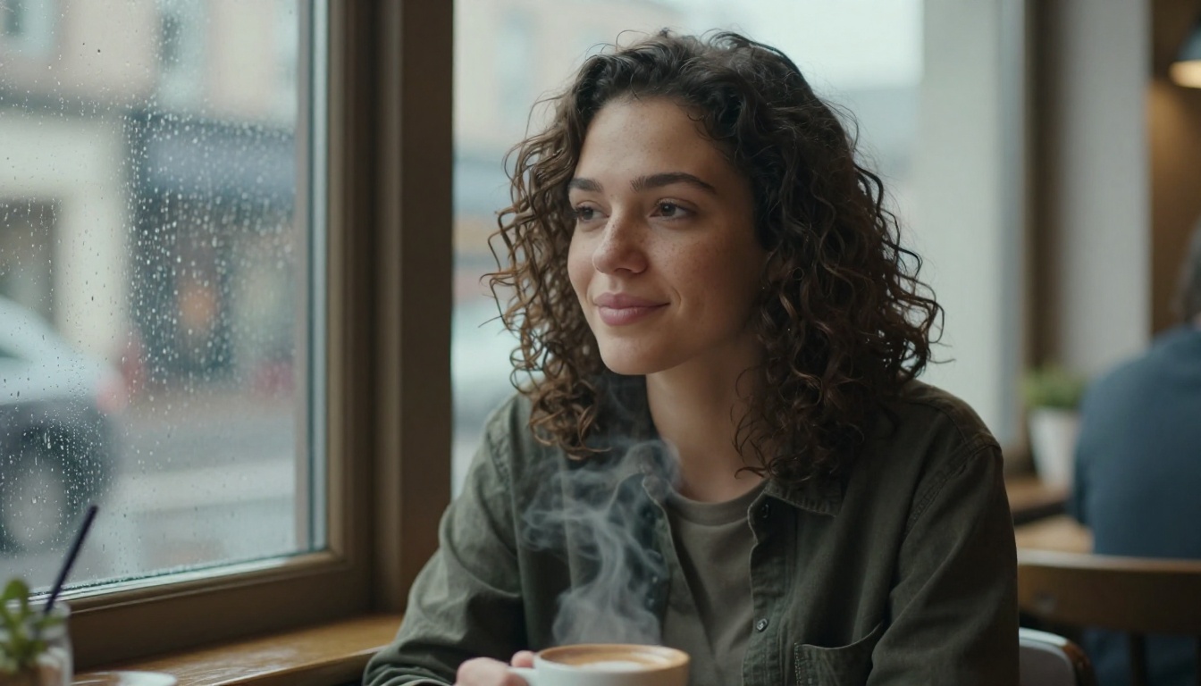 Documentary cafe portrait with natural overcast light