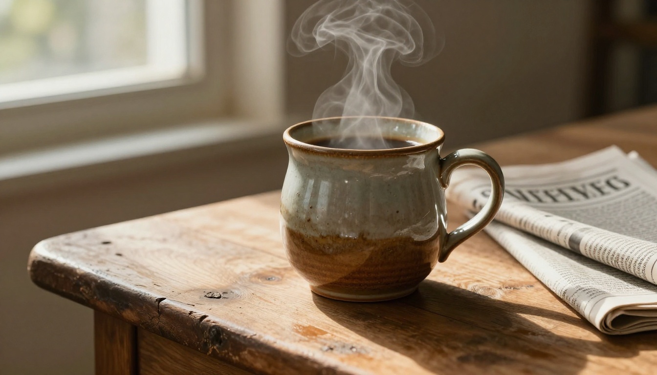 Morning coffee mug lifestyle scene by a sunlit window