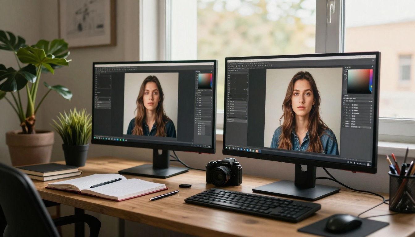 Comparing AI-generated portraits side by side on a creative workspace
