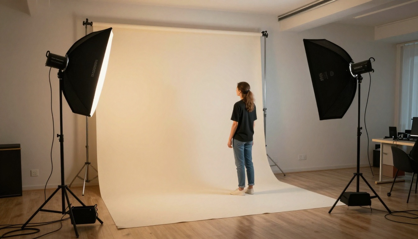 Professional studio lighting setup behind the scenes