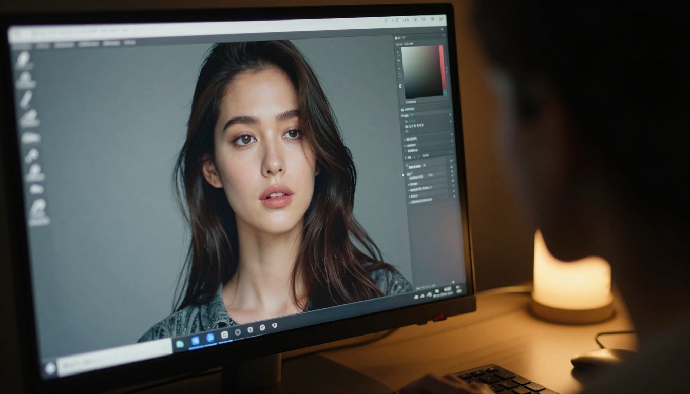 A high resolution portrait shown on a monitor
