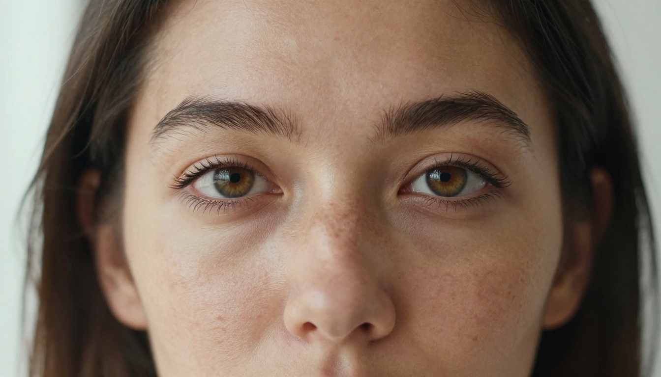 Extreme close-up beauty portrait showing realistic skin texture, freckles, and natural light