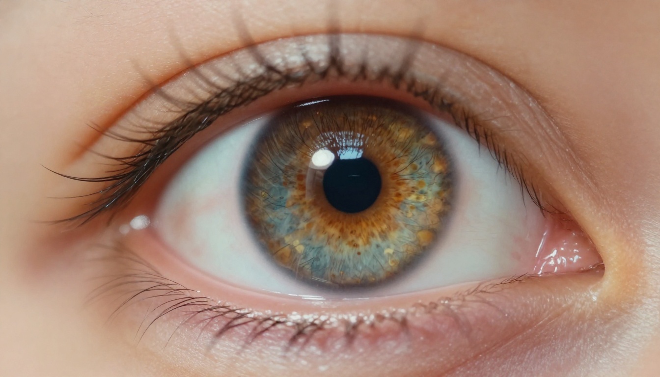 Close-up macro photograph of human eye reflecting AI-generated artwork Close-up macro photograph of human eye reflecting AI-generated artwork