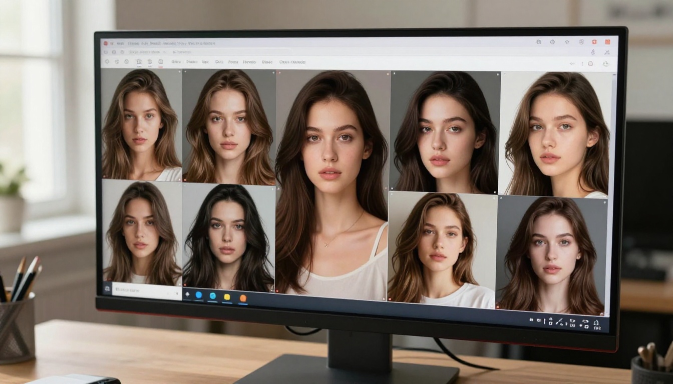 Quality comparison of multiple AI portrait styles displayed side by side on monitor