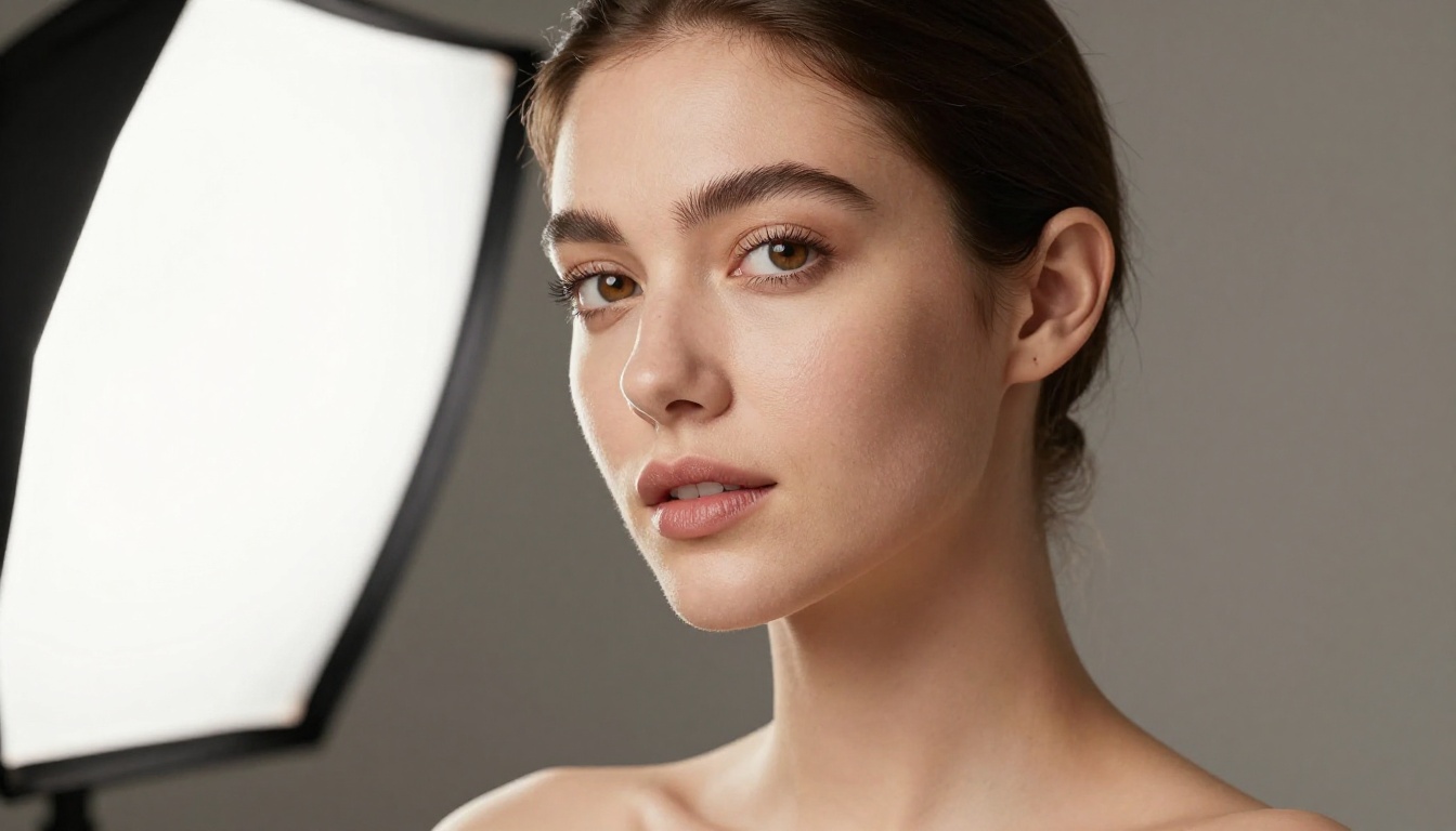 Studio beauty portrait with Rembrandt lighting and natural skin texture detail