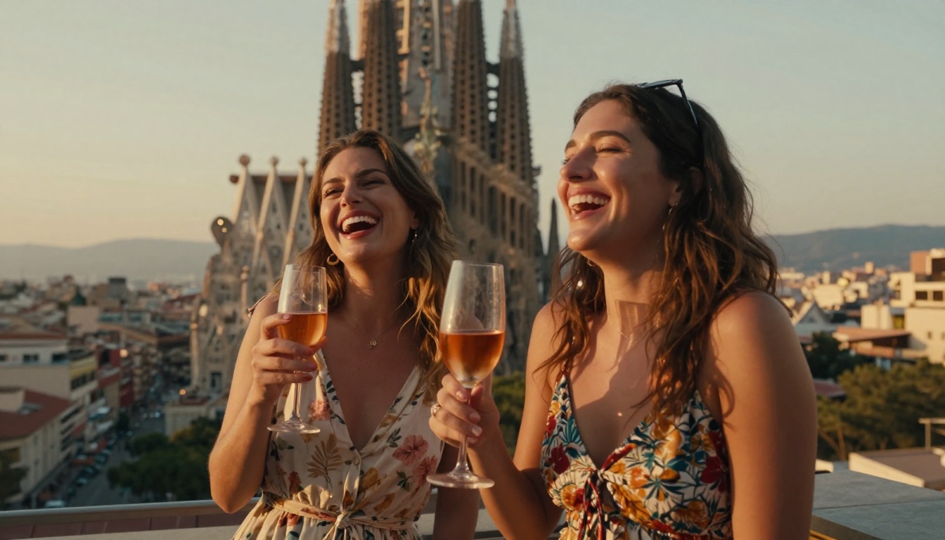 Barcelona rooftop bar — golden hour social scene Barcelona rooftop bar — golden hour social scene