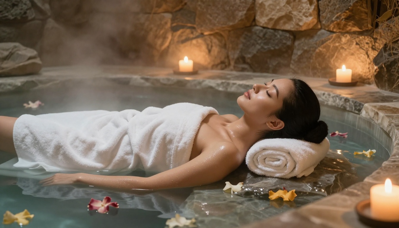 Luxury spa — natural stone thermal pool Luxury spa — natural stone thermal pool
