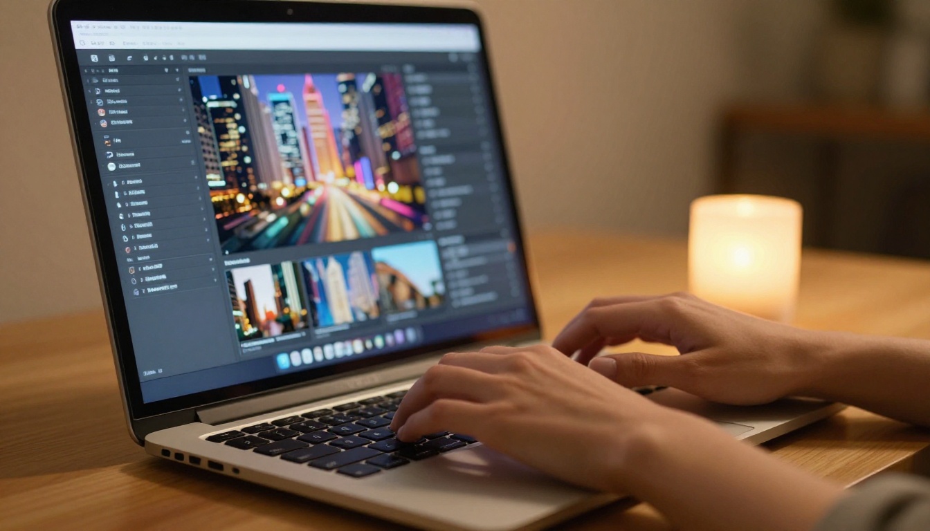 Hands typing on a laptop with an AI image generation interface on screen