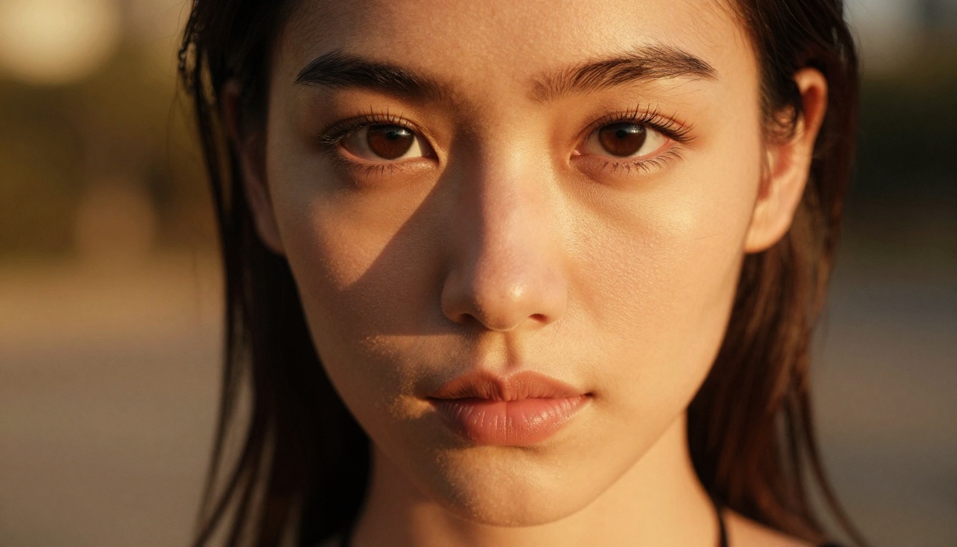 Close-up portrait of woman with dramatic golden hour lighting