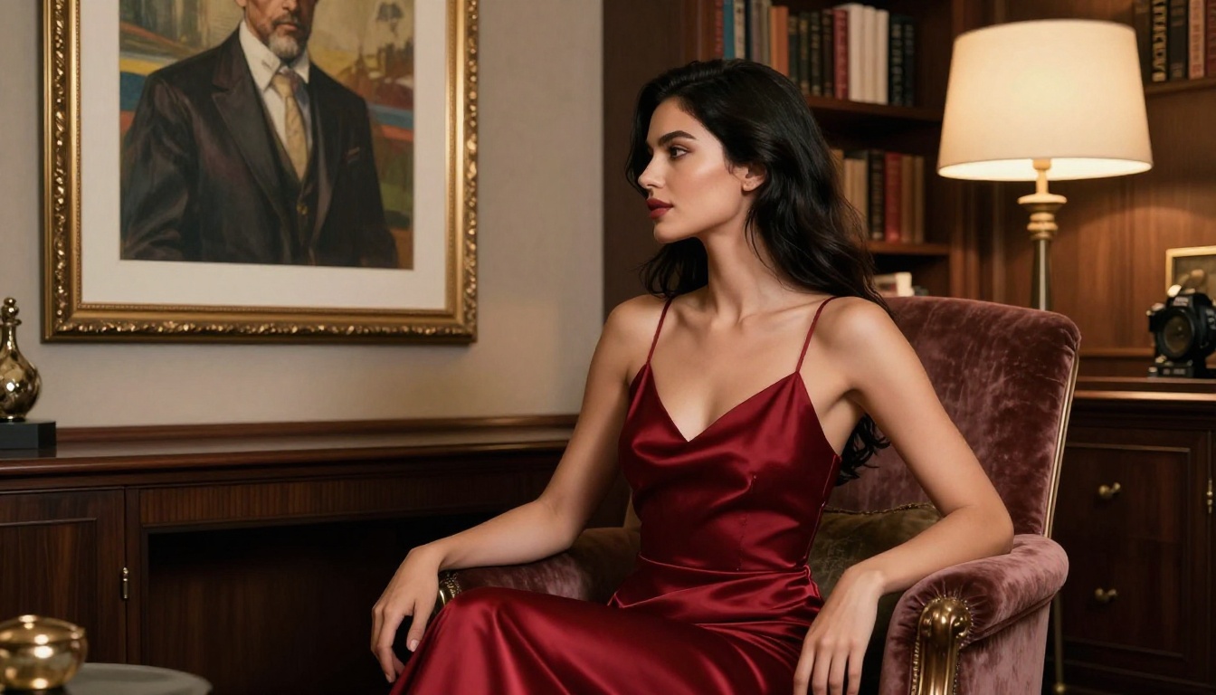 Glamorous woman in luxury home with AI art print Glamorous woman in luxury home with AI art print