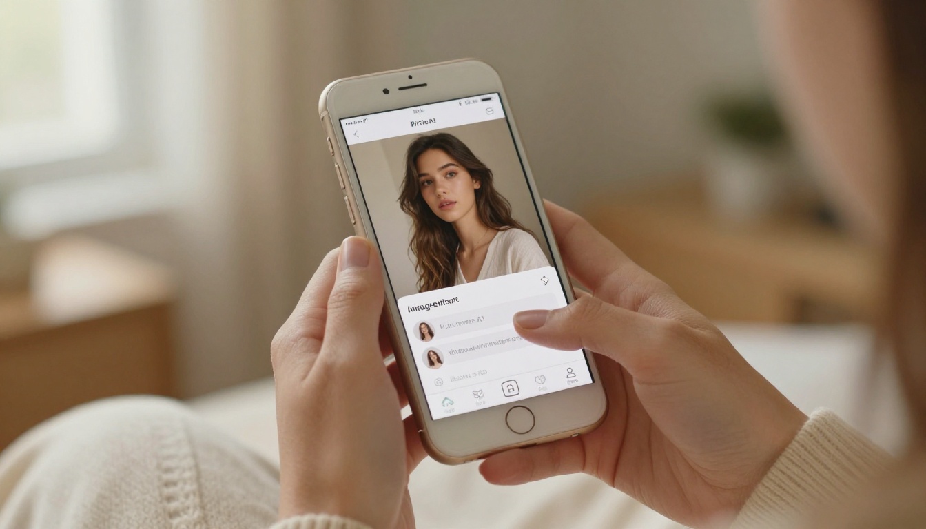 Hands holding phone with step-by-step AI interface Hands holding phone with step-by-step AI interface