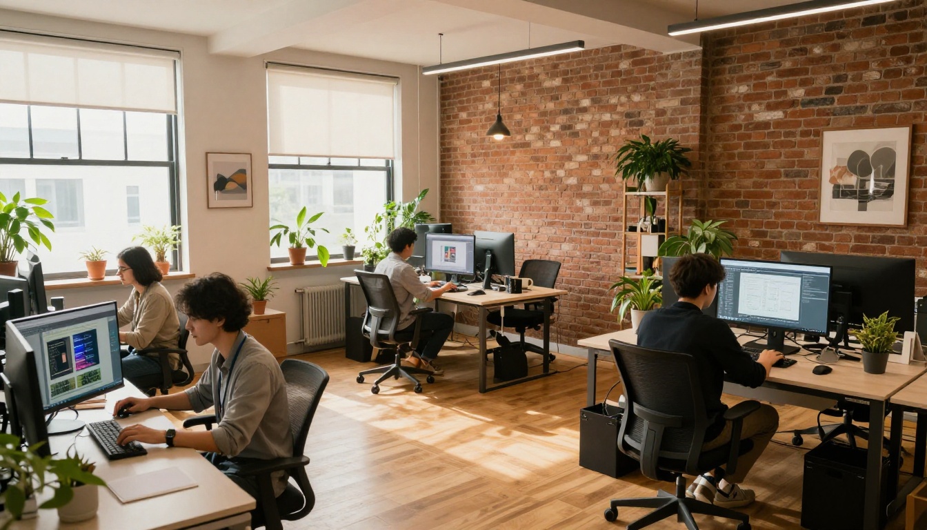 Creative office professionals working on AI content Creative office professionals working on AI content