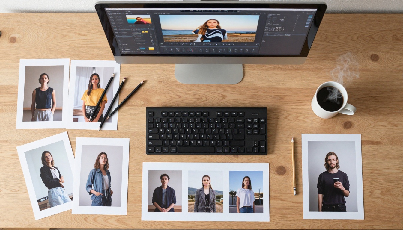 Creative designer workspace with AI-generated images