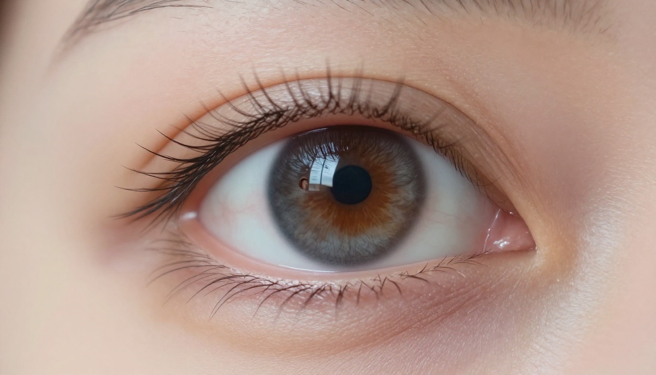 Extreme close-up of woman's eye with AI art interface reflected in iris