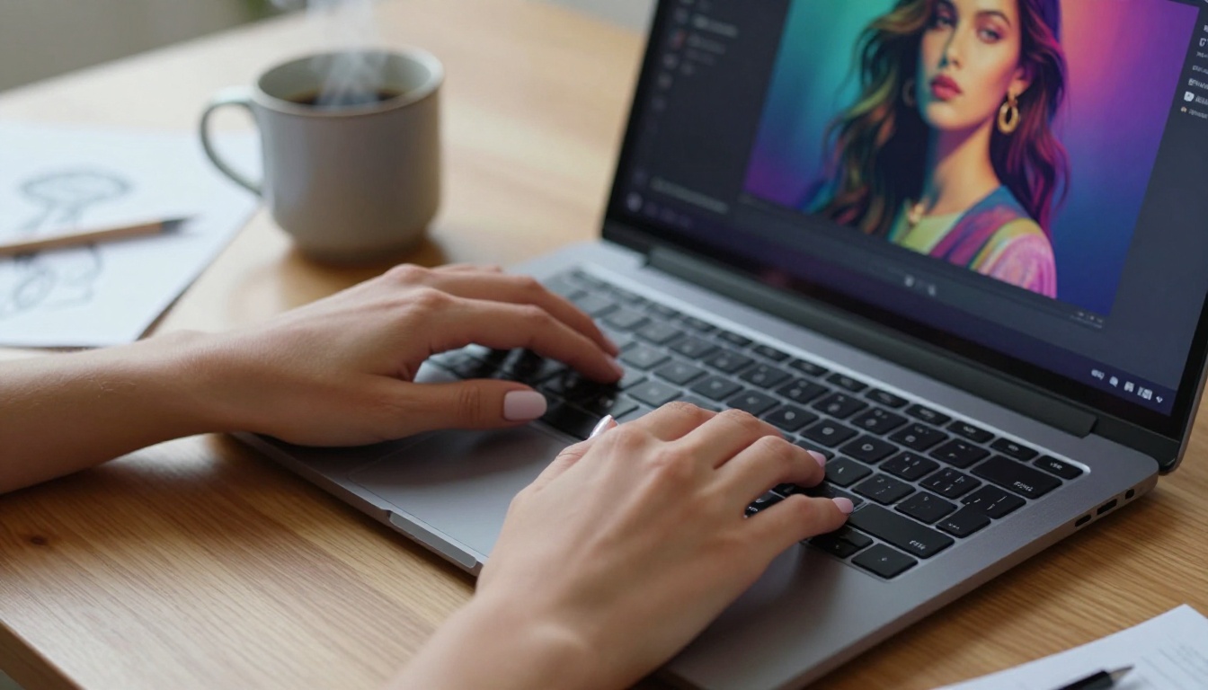 Creative freedom in AI art generation — hands on laptop with AI art platform