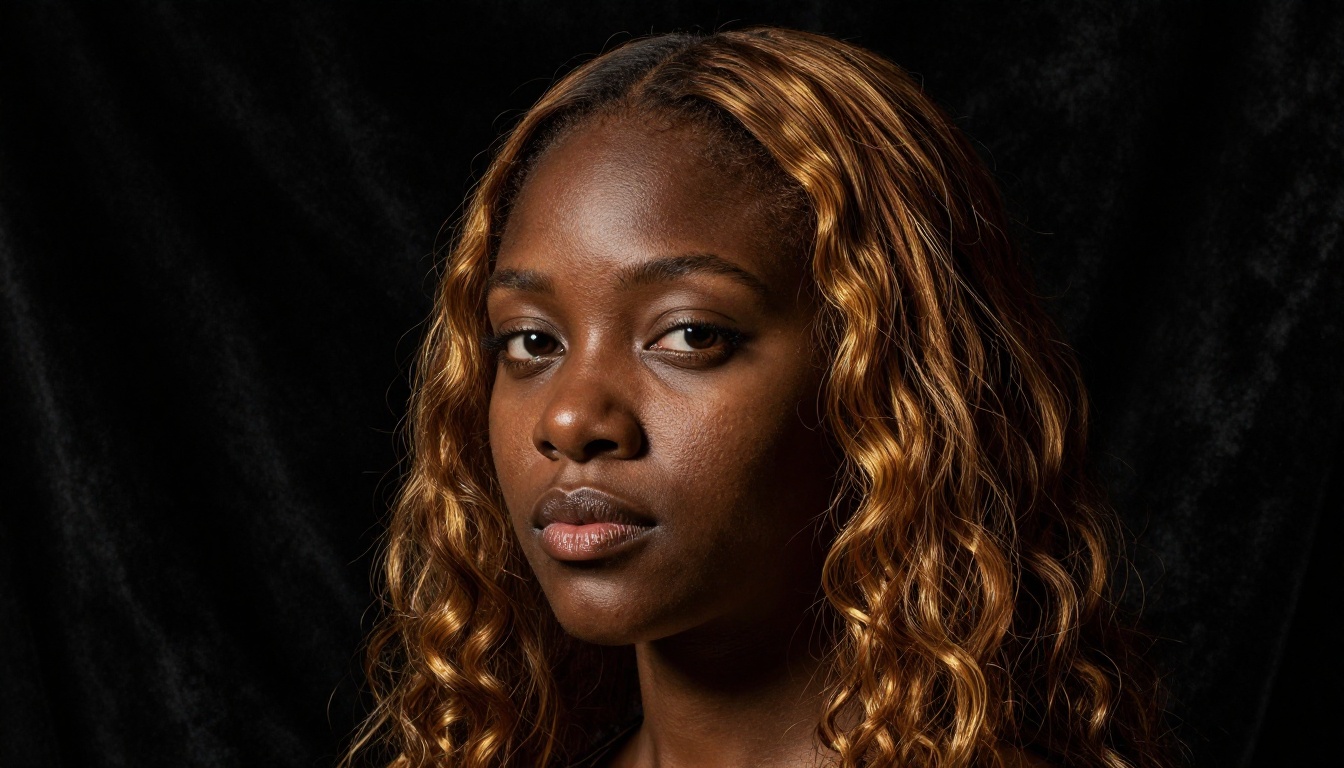 Dramatic chiaroscuro portrait of a woman with natural hair in Renaissance lighting