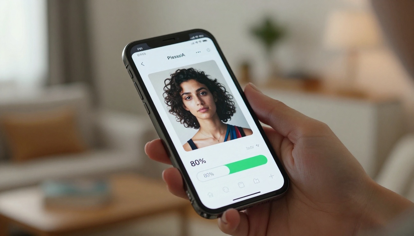 Smartphone screen showing PicassoIA interface mid-generation of an AI portrait