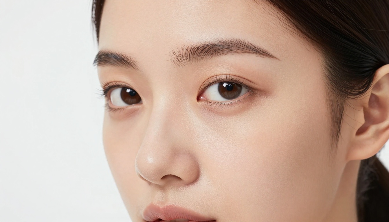 A stunning photorealistic beauty portrait of a woman with natural makeup shot with butterfly studio lighting, every pore and eyelash sharply detailed