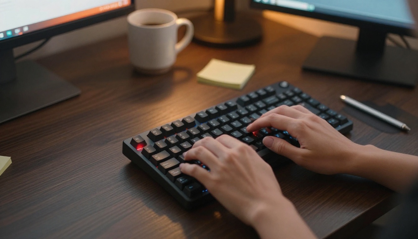 Close-up of hands typing rapidly on a keyboard, representing the fast iterative AI generation workflow