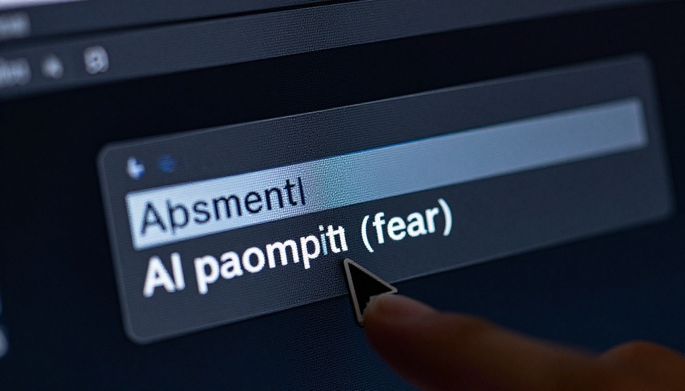 AI screen showing prompt interface close-up with hands at keyboard