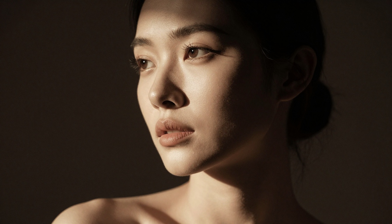 Dramatic sepia chiaroscuro portrait of a beautiful woman with strong directional lighting