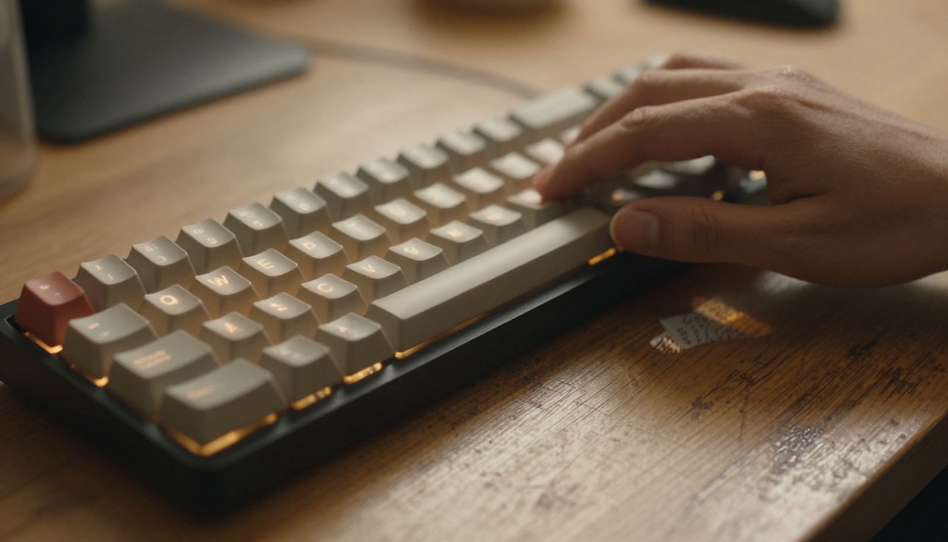 A minimalist desk setup with a laptop displaying AI-generated images, bathed in warm morning light A minimalist desk setup with a laptop displaying AI-generated images, bathed in warm morning light