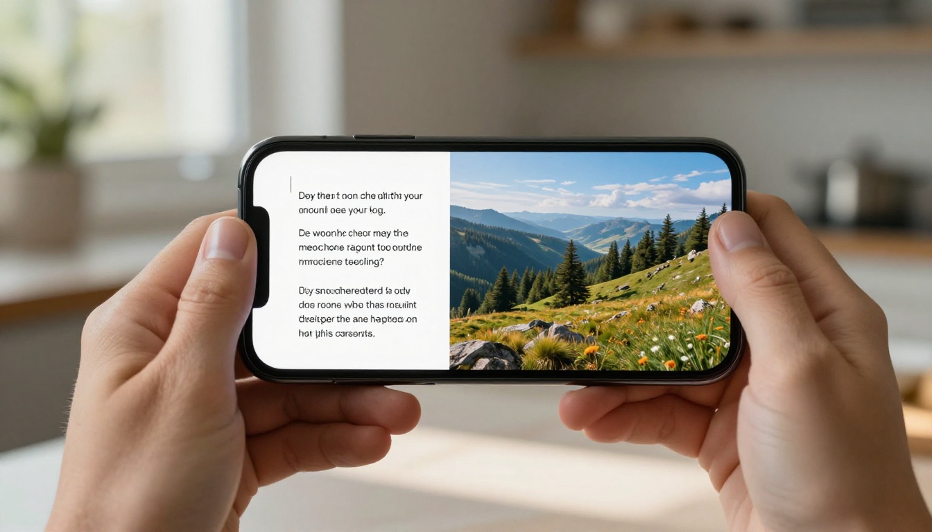 Hands holding smartphone displaying AI-generated landscape comparison