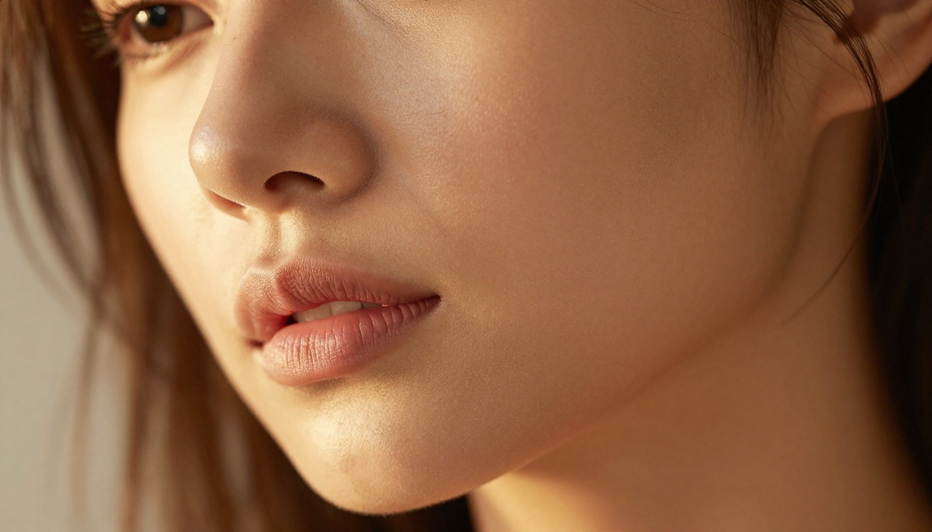 Extreme close-up beauty portrait of a woman, 135mm f/1.8 with very shallow depth of field, catch-light in eye, individual mascara lash detail, warm gold skin tones, Kodak Portra 400 fine grain