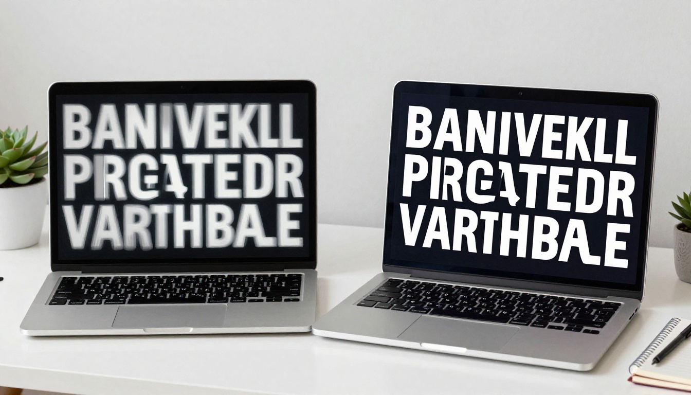 Laptop screen showing comparison between blurry AI text and clean AI text output