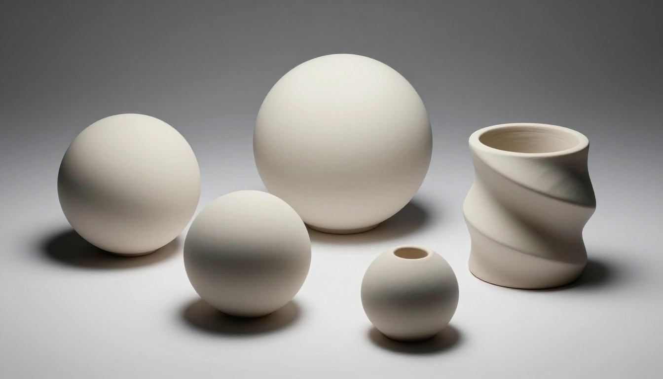 Smooth ceramic geometric forms on white surface