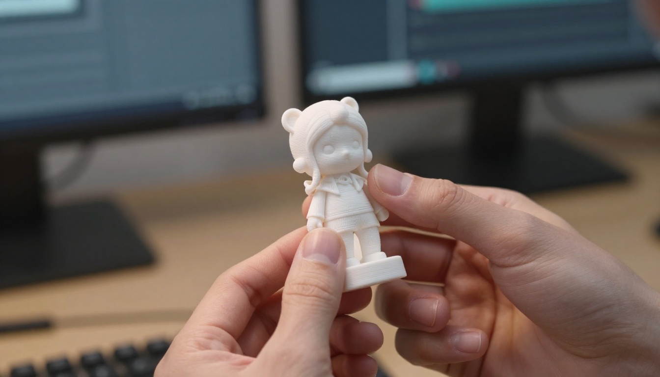 Hands holding 3D printed white prototype