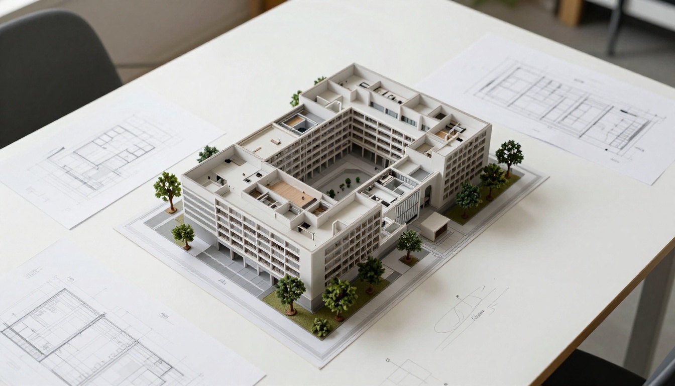 Aerial overhead view of architectural scale model