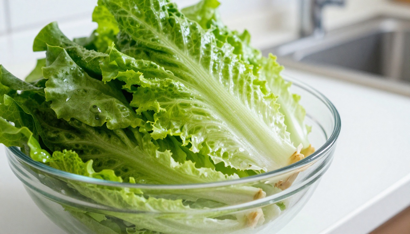 Fresh green salad with translucent lettuce leaves showing light passing through and serrated edges