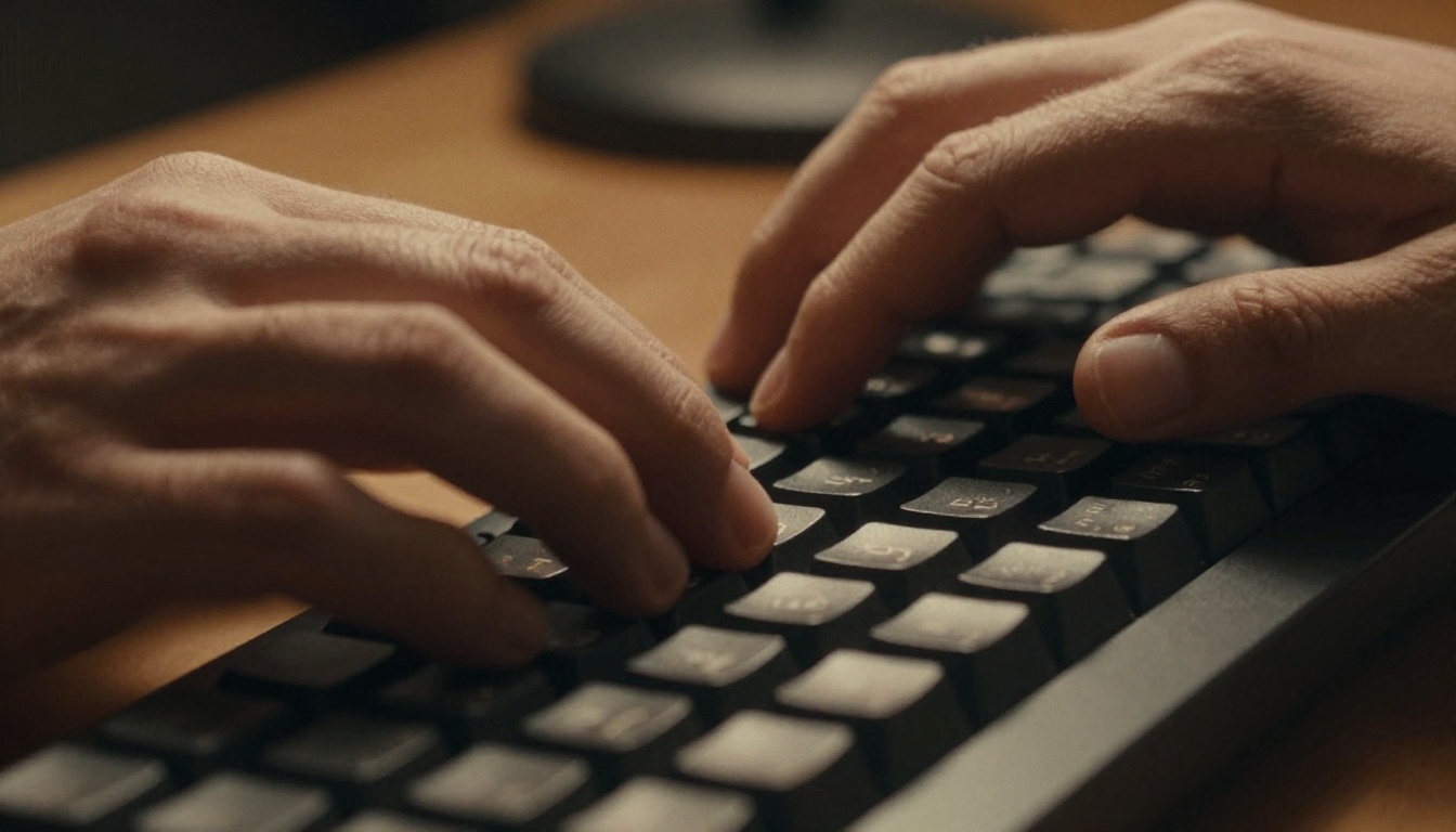 Hands typing on a mechanical keyboard in a dark workspace Hands typing on a mechanical keyboard in a dark workspace