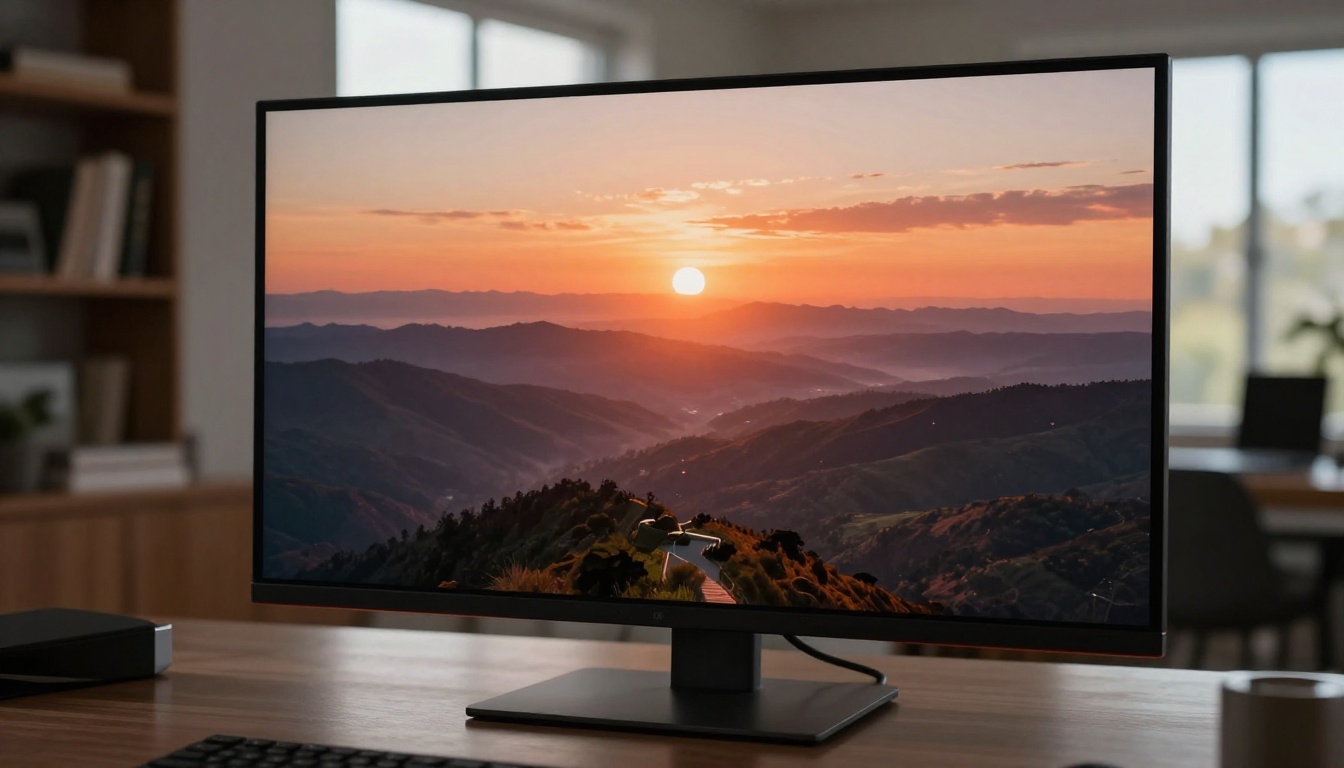 AI video playing on a monitor in a home office setup AI video playing on a monitor in a home office setup