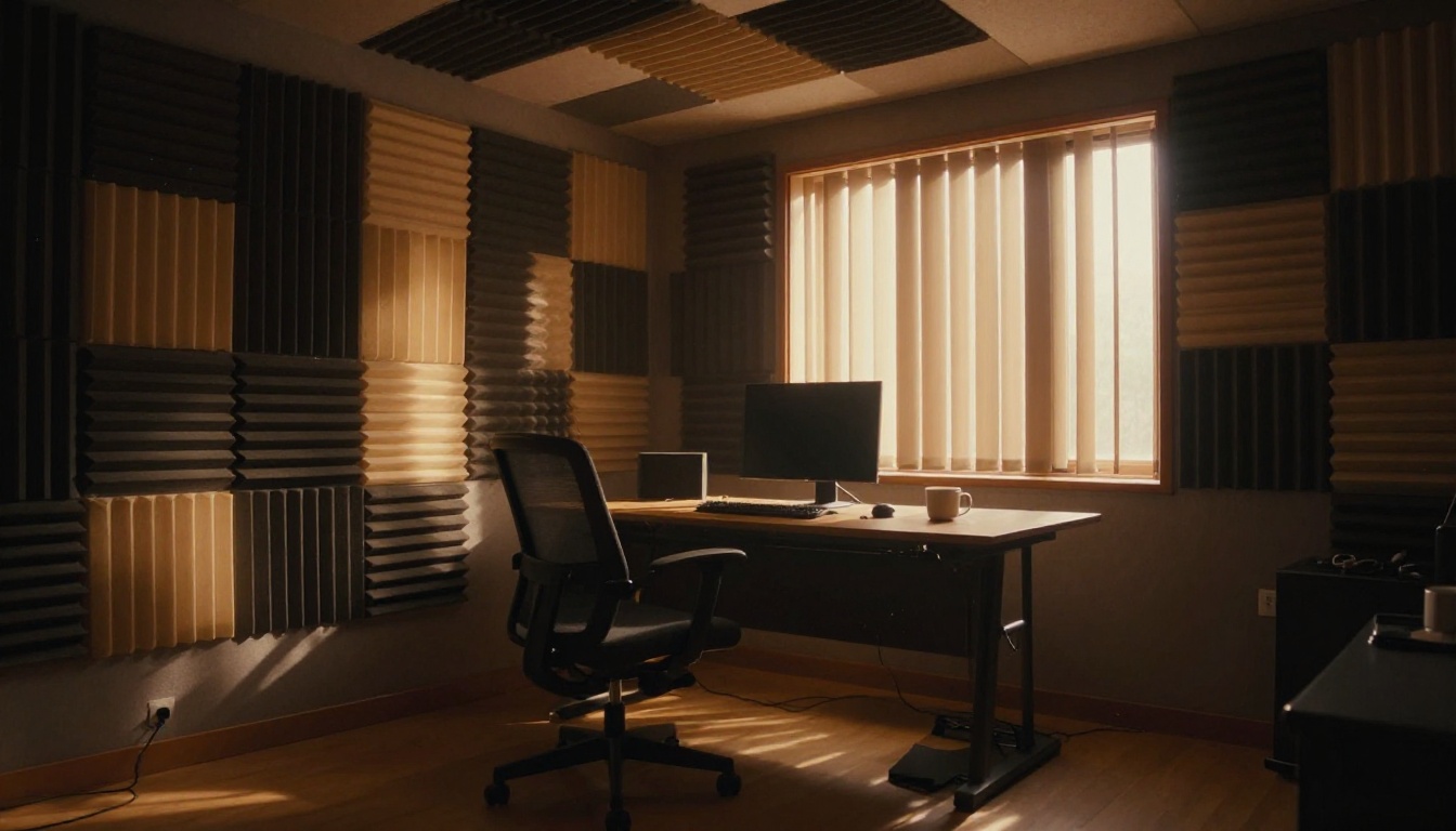 Empty content creator workspace with light strips across the desk Empty content creator workspace with light strips across the desk