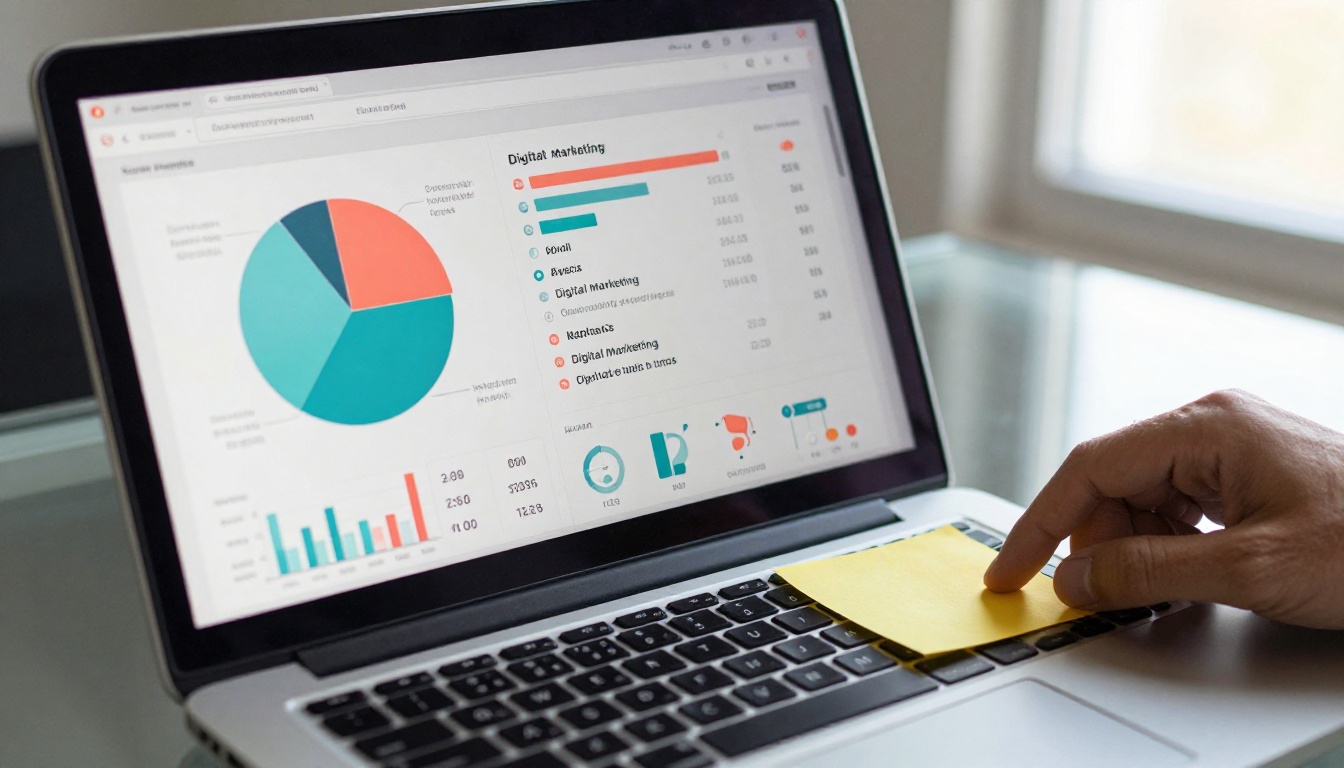 AI infographic displayed on laptop screen with designer hand nearby