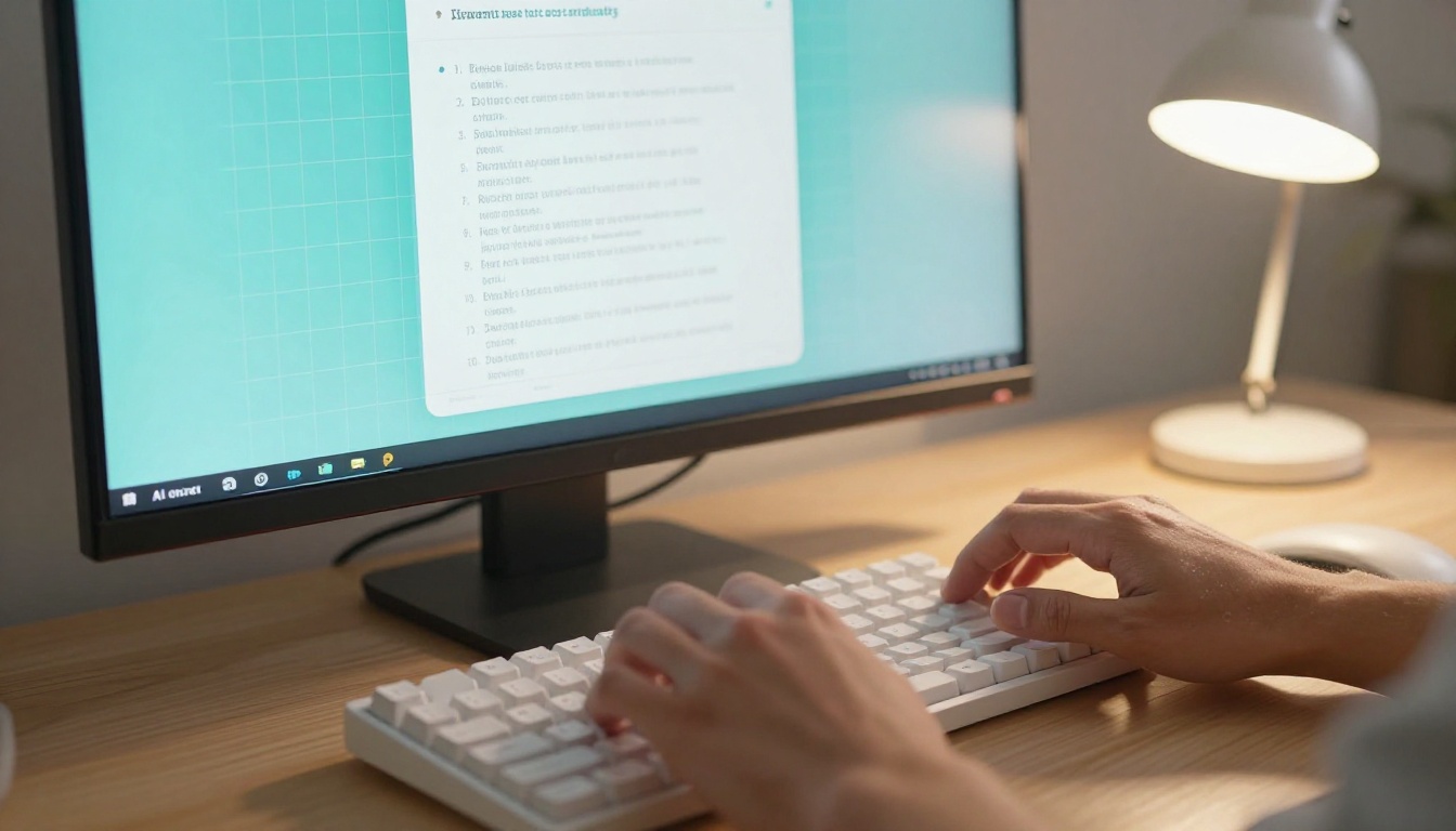 Designer typing an infographic prompt into an AI chat interface with partial preview visible on screen