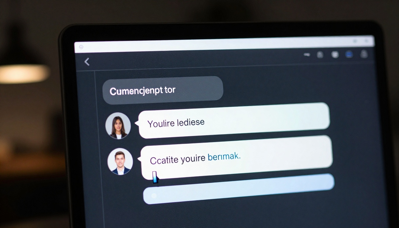 Close-up of an AI customer support chat interface on a dark-mode monitor screen with text actively generating