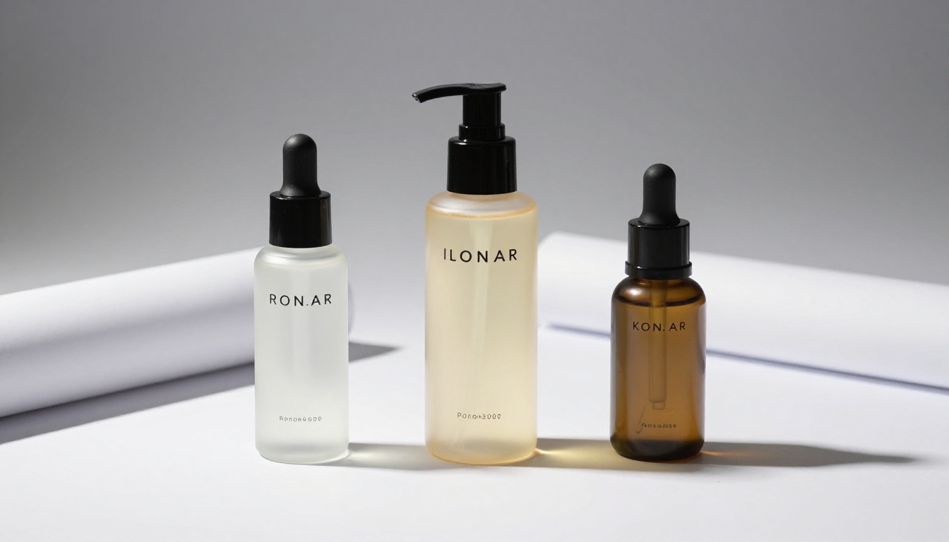 Three-product brand lineup arranged on white seamless for a launch campaign shoot