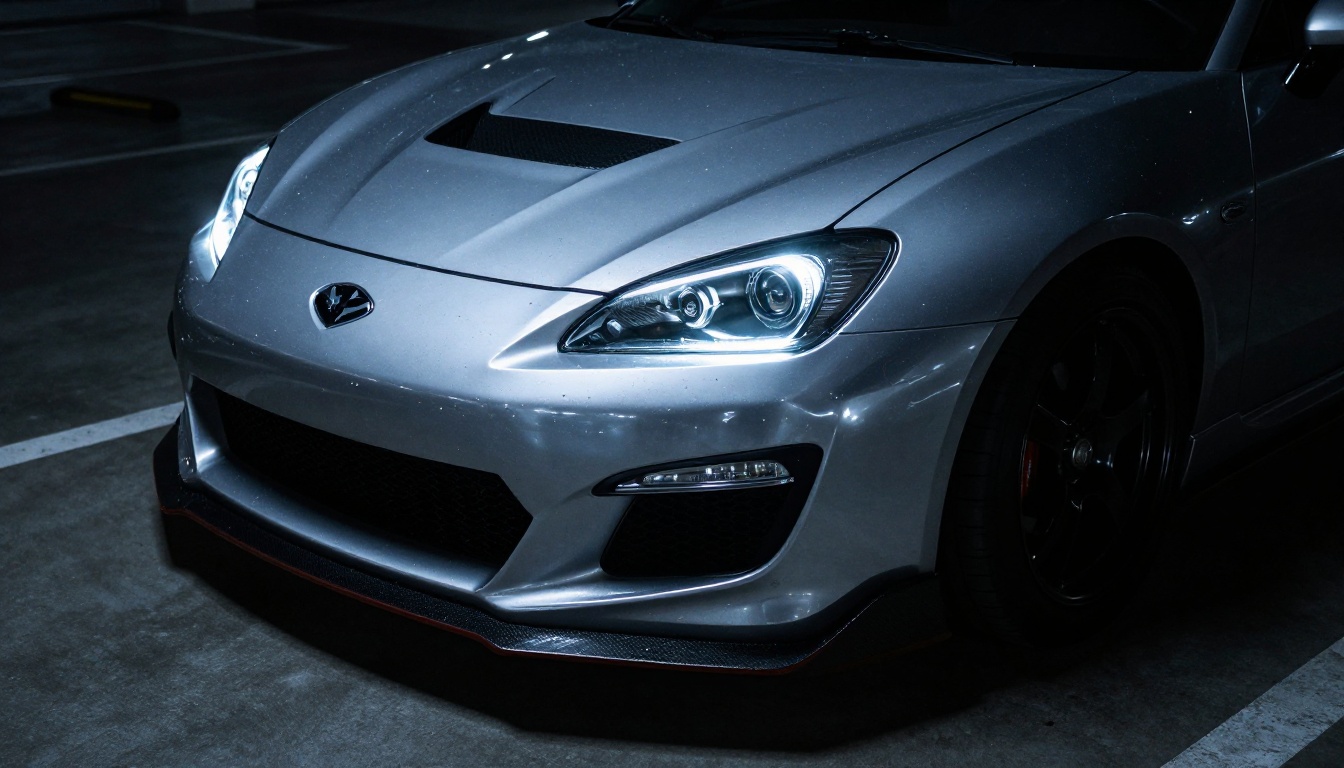 Silver sports car in dramatic low-key lighting showing the kind of automotive photography that AI models can animate into cinematic video ad creative Silver sports car in dramatic low-key lighting showing the kind of automotive photography that AI models can animate into cinematic video ad creative