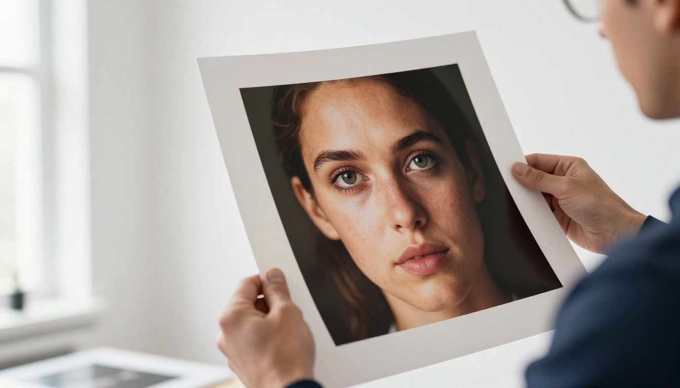 Photographer holding a large portrait print with stunning sharpness and skin detail