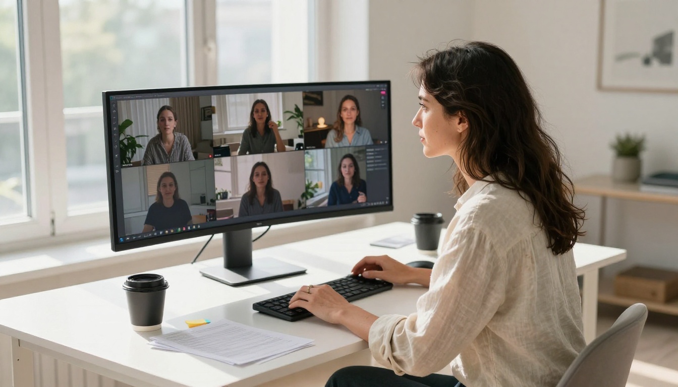 Content creator reviewing AI video comparisons on a widescreen monitor in a minimal workspace Content creator reviewing AI video comparisons on a widescreen monitor in a minimal workspace